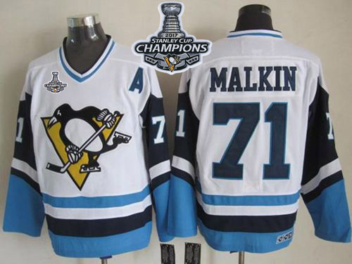 Penguins #71 Evgeni Malkin White/Blue CCM Throwback Stanley Cup Finals Champions Stitched NHL Jersey